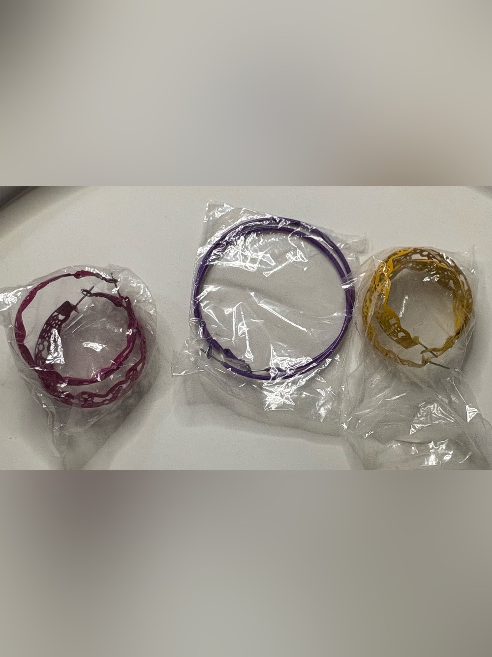 Women’s Pack of Pink, Purple & Yellow Hoop Earrings ( Costume or Party Idea )✨